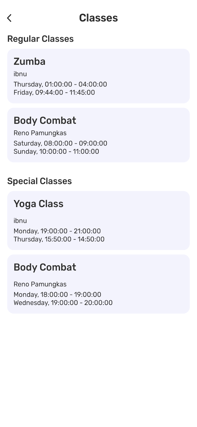 jadwal kelas di posgym app